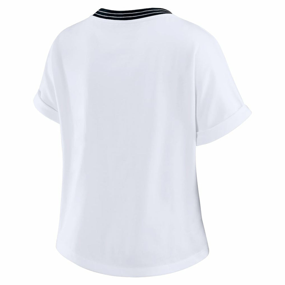 Carolina Panthers WEAR by Erin Andrews Women's Cropped Center Stripe Dolman T-Shirt - White - NFL