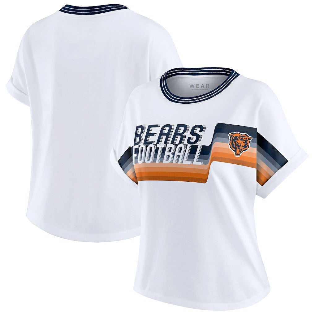 Chicago Bears WEAR by Erin Andrews Women's Cropped Center Stripe Dolman T-Shirt - White - NFL