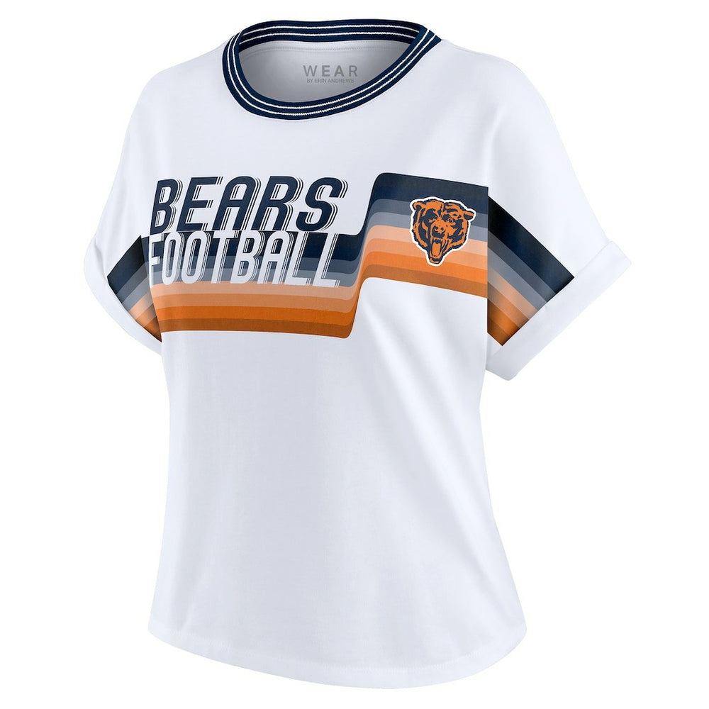 Chicago Bears WEAR by Erin Andrews Women's Cropped Center Stripe Dolman T-Shirt - White - NFL