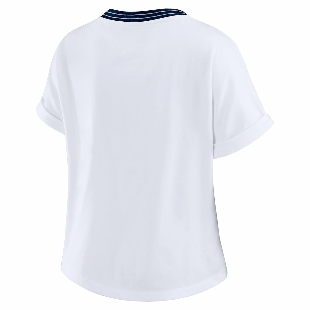 Chicago Bears WEAR by Erin Andrews Women's Cropped Center Stripe Dolman T-Shirt - White - NFL