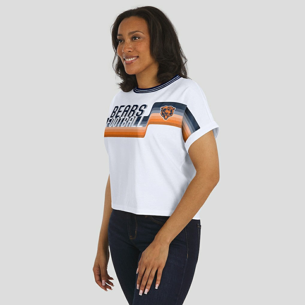 Chicago Bears WEAR by Erin Andrews Women's Cropped Center Stripe Dolman T-Shirt - White - NFL