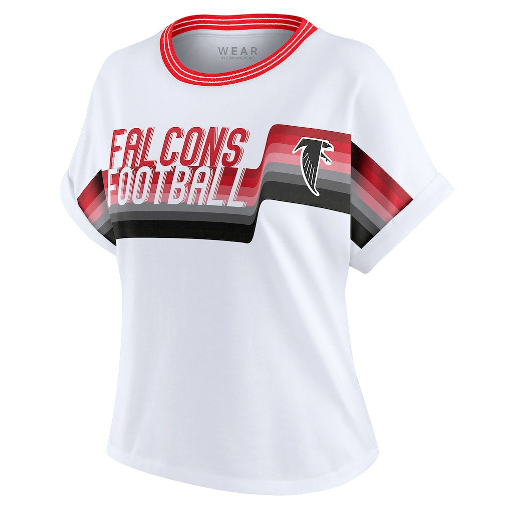 Atlanta Falcons WEAR by Erin Andrews Women's Cropped Center Stripe Dolman T-Shirt - White - NFL