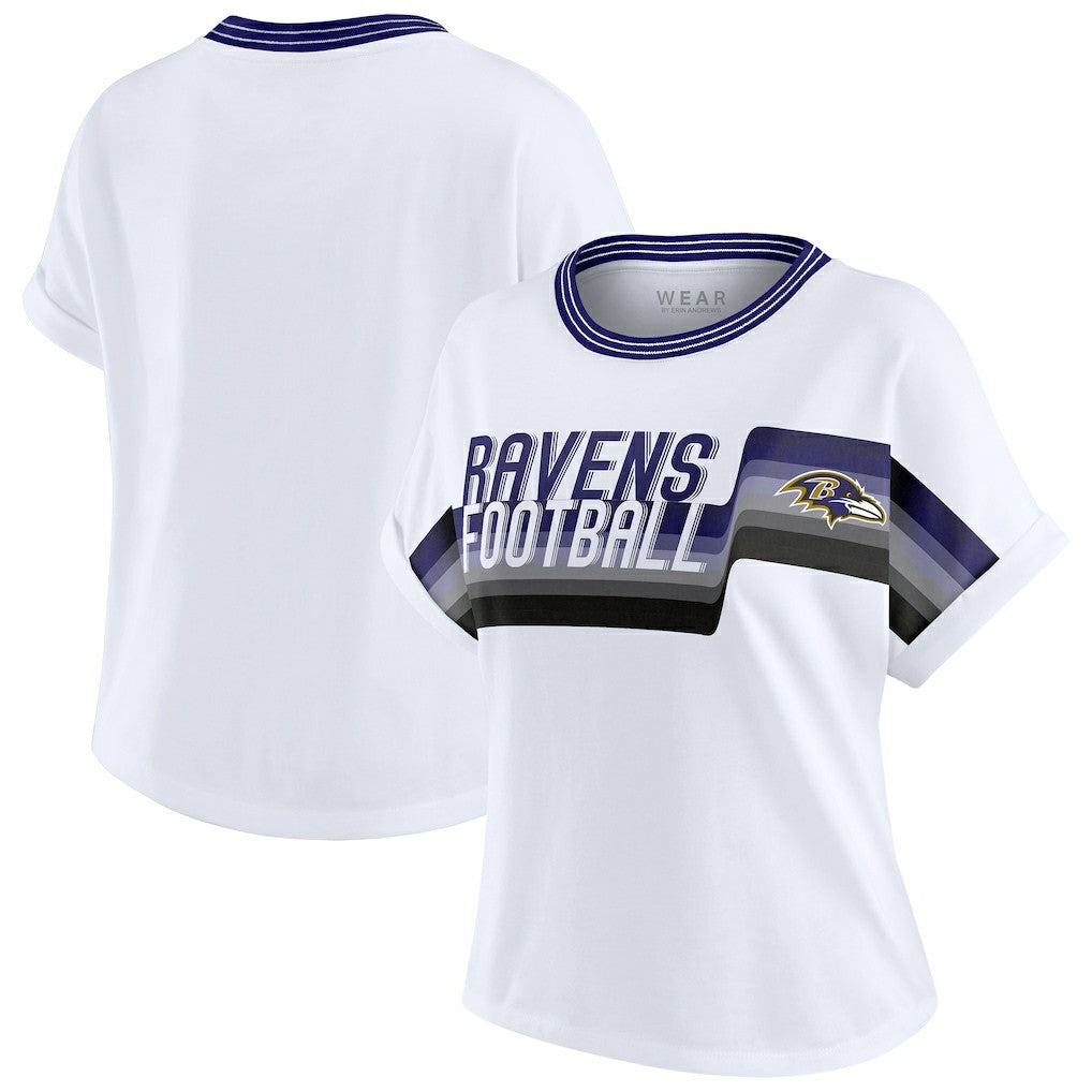 Baltimore Ravens WEAR by Erin Andrews Women's Cropped Center Stripe Dolman T-Shirt - White - NFL