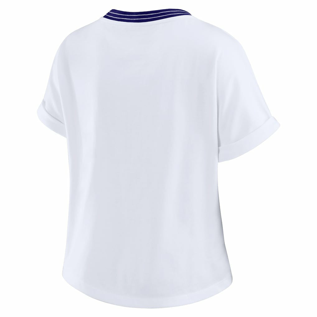 Baltimore Ravens WEAR by Erin Andrews Women's Cropped Center Stripe Dolman T-Shirt - White - NFL