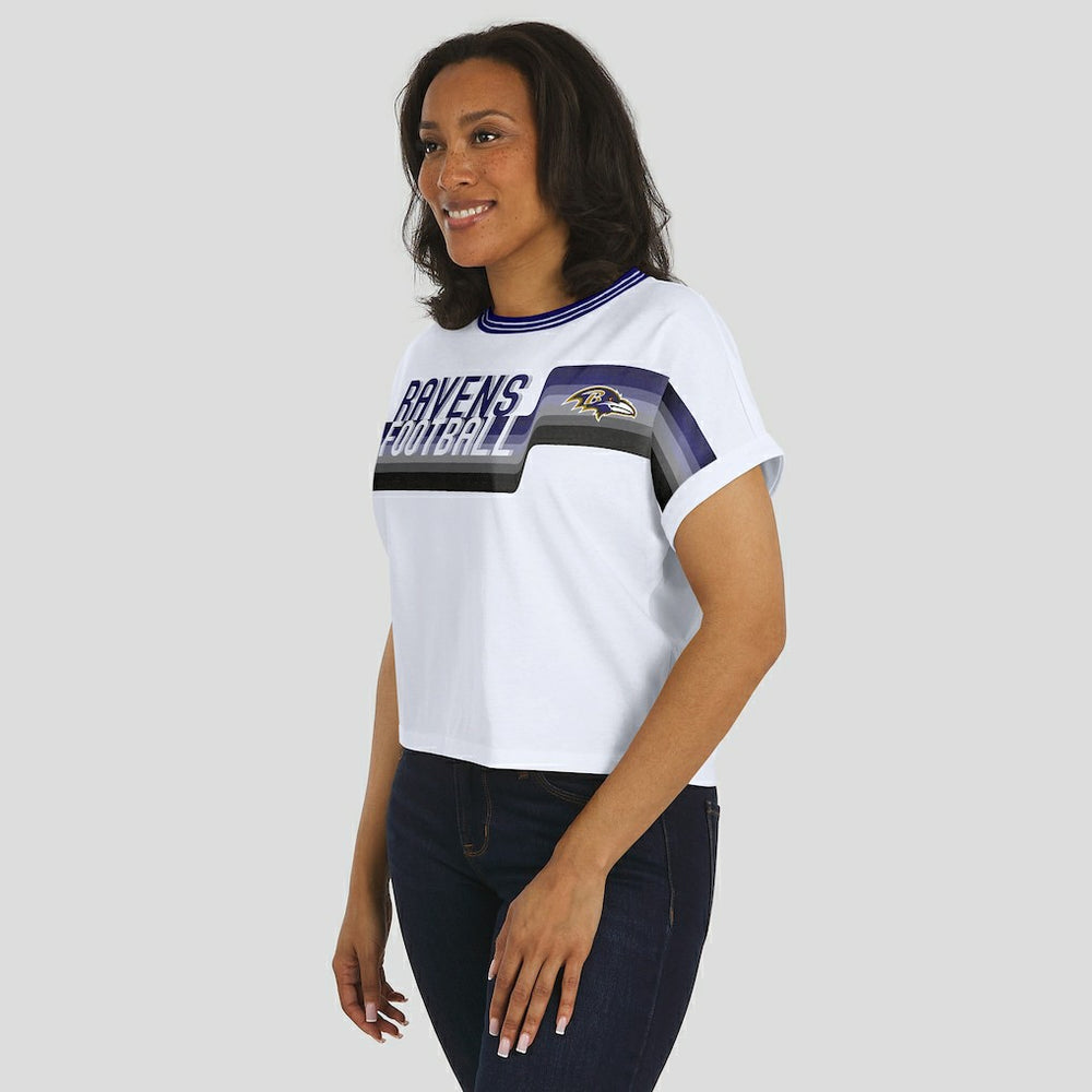 Baltimore Ravens WEAR by Erin Andrews Women's Cropped Center Stripe Dolman T-Shirt - White - NFL