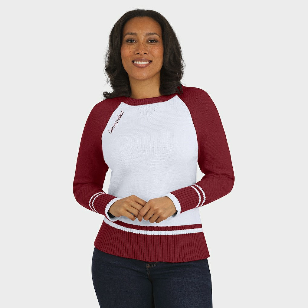Washington Commanders WEAR by Erin Andrews Women's Colorblock Raglan Sweater - White/Burgundy - NFL