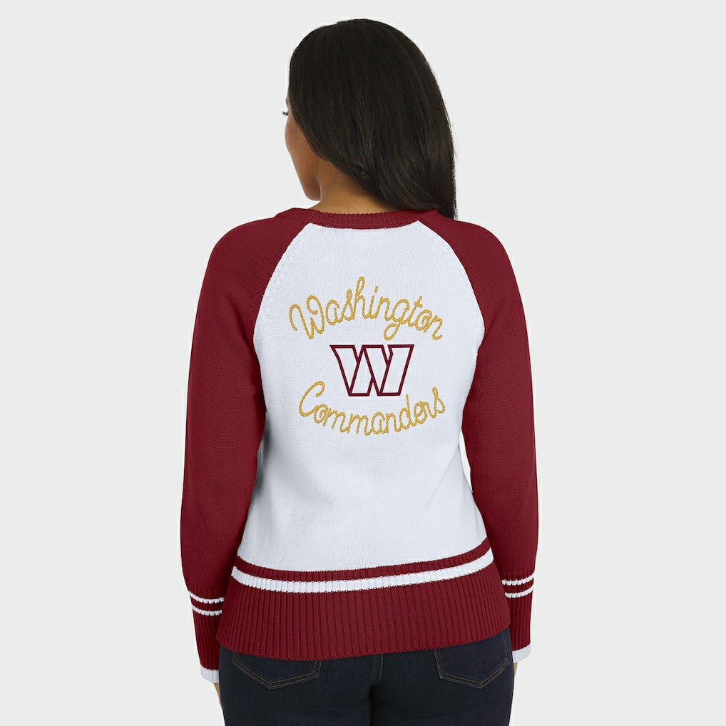 Washington Commanders WEAR by Erin Andrews Women's Colorblock Raglan Sweater - White/Burgundy - NFL