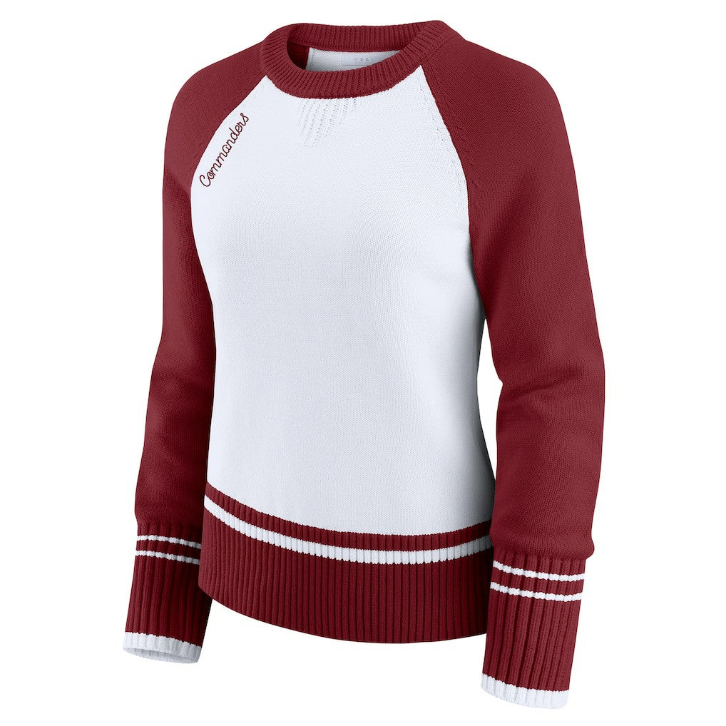 Washington Commanders WEAR by Erin Andrews Women's Colorblock Raglan Sweater - White/Burgundy - NFL