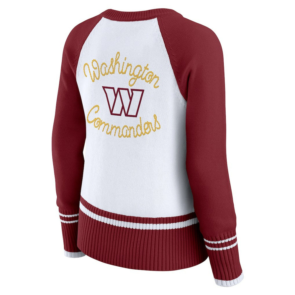 Washington Commanders WEAR by Erin Andrews Women's Colorblock Raglan Sweater - White/Burgundy - NFL