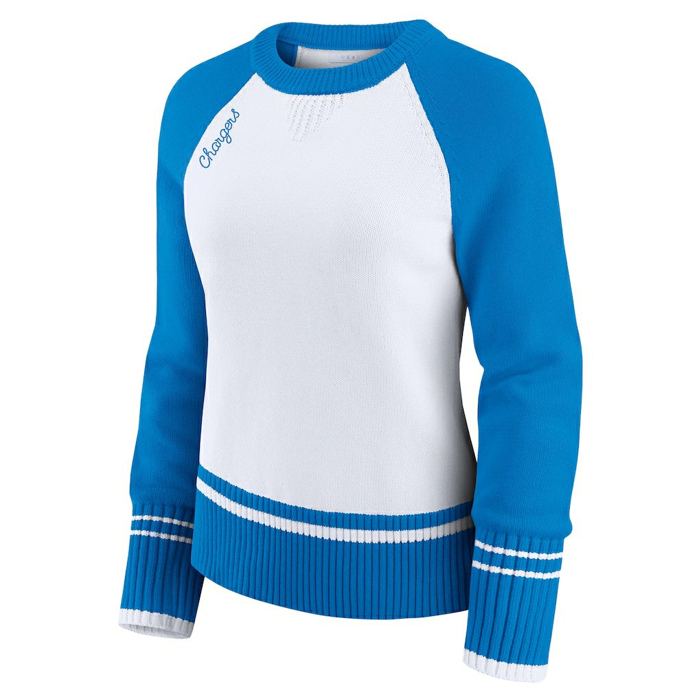 Los Angeles Chargers WEAR by Erin Andrews Women's Colorblock Raglan Sweater - White/Powder Blue - NFL