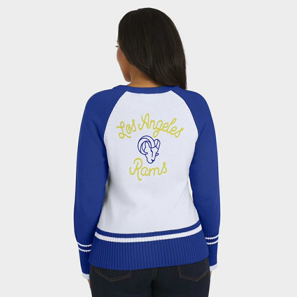 Los Angeles Rams WEAR by Erin Andrews Women's Colorblock Raglan Sweater - White/Royal - NFL