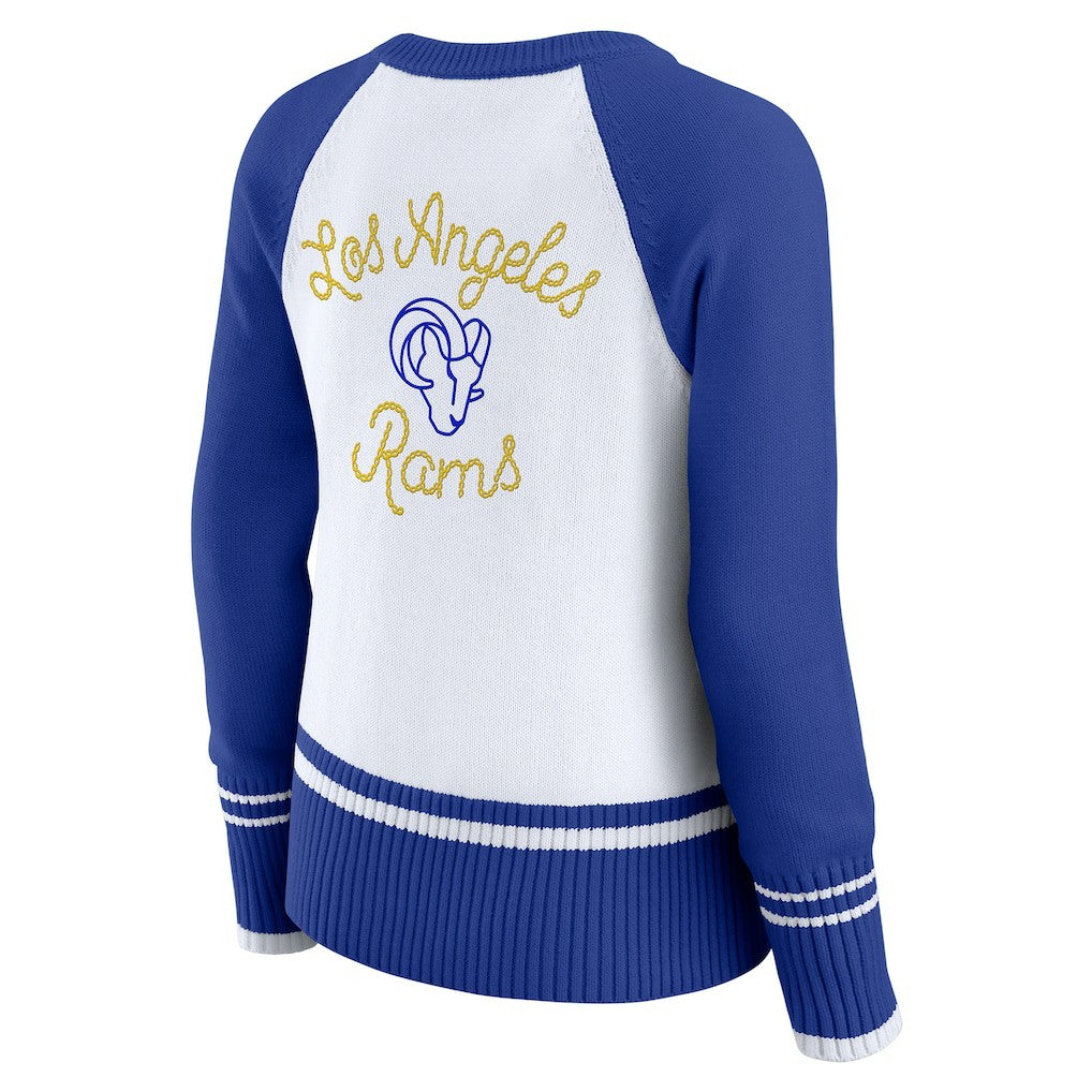 Los Angeles Rams WEAR by Erin Andrews Women's Colorblock Raglan Sweater - White/Royal - NFL