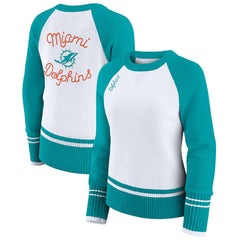Miami Dolphins WEAR by Erin Andrews Women's Colorblock Raglan Sweater - White/Aqua - NFL