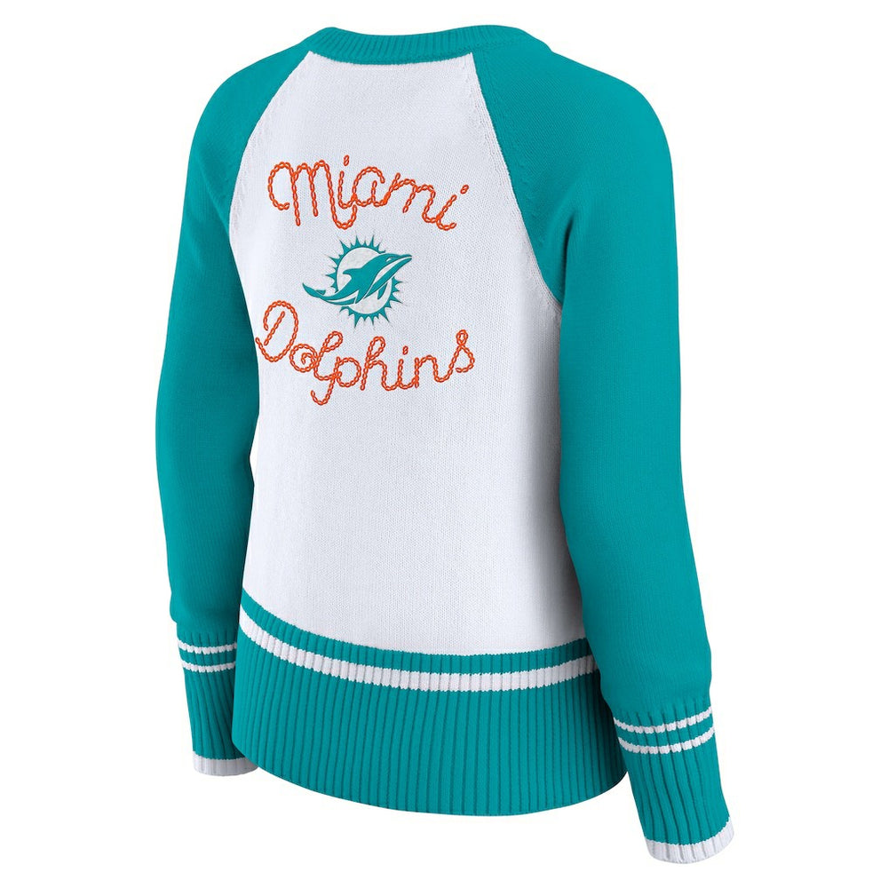 Miami Dolphins WEAR by Erin Andrews Women's Colorblock Raglan Sweater - White/Aqua - NFL