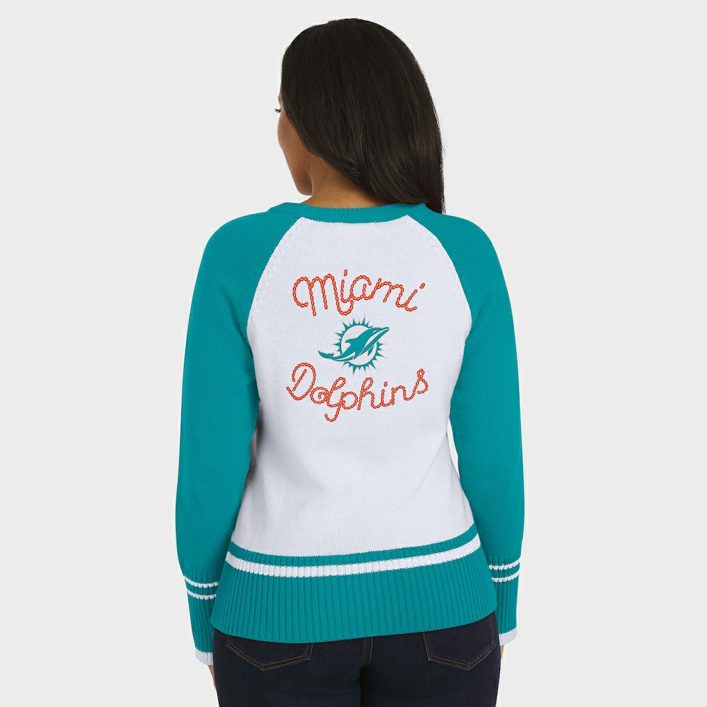 Miami Dolphins WEAR by Erin Andrews Women's Colorblock Raglan Sweater - White/Aqua - NFL