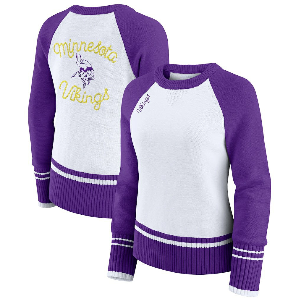 Minnesota Vikings WEAR by Erin Andrews Women's Colorblock Raglan Sweater - White/Purple - NFL