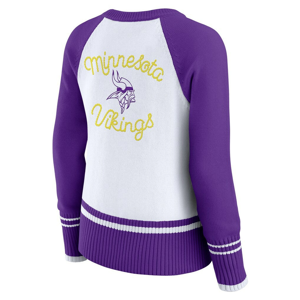 Minnesota Vikings WEAR by Erin Andrews Women's Colorblock Raglan Sweater - White/Purple - NFL