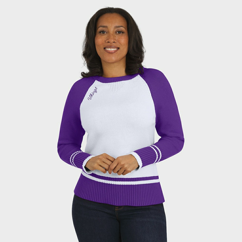 Minnesota Vikings WEAR by Erin Andrews Women's Colorblock Raglan Sweater - White/Purple - NFL