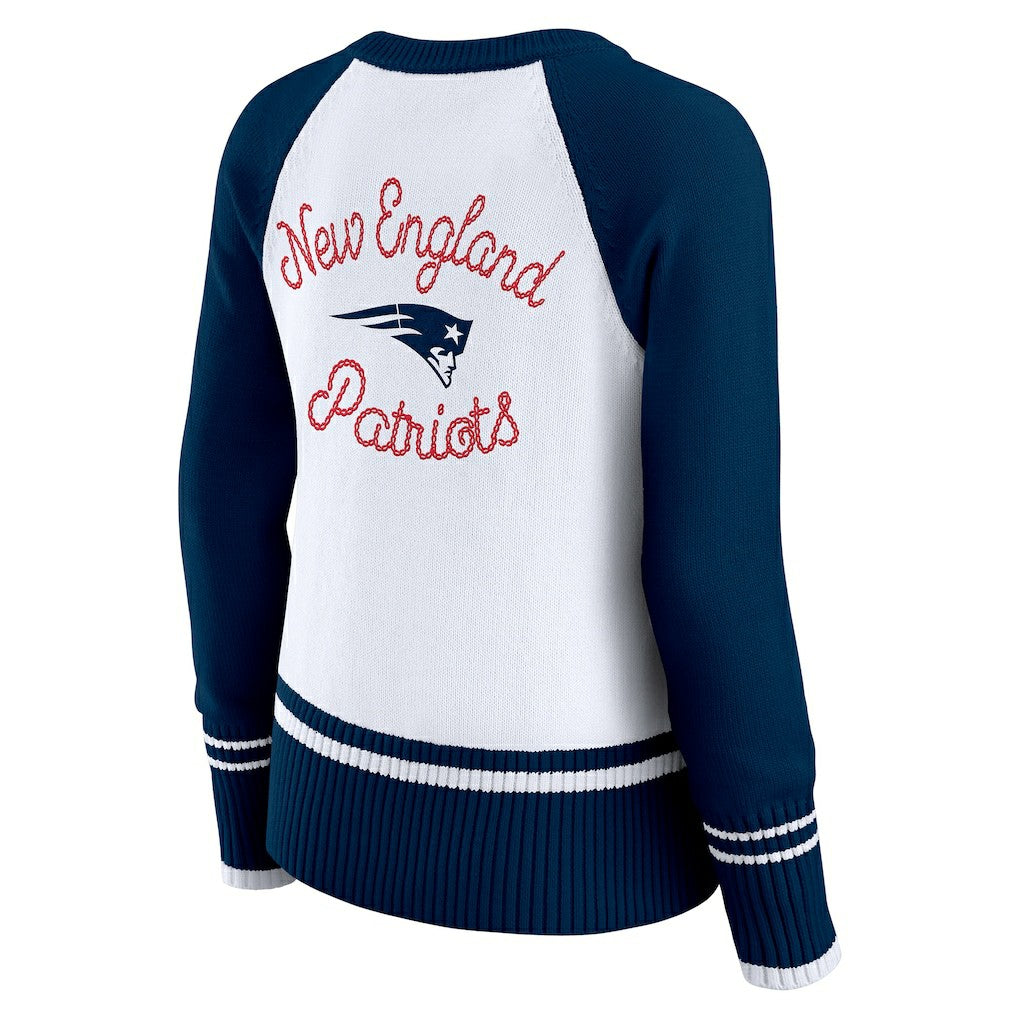 New England Patriots WEAR by Erin Andrews Women's Colorblock Raglan Sweater - White/Navy - NFL