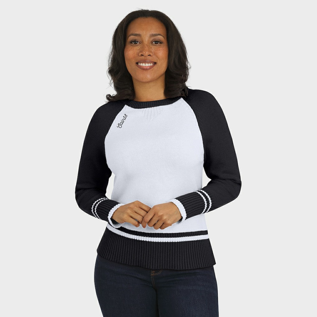 New Orleans Saints WEAR by Erin Andrews Women's Colorblock Raglan Sweater - White/Black - NFL