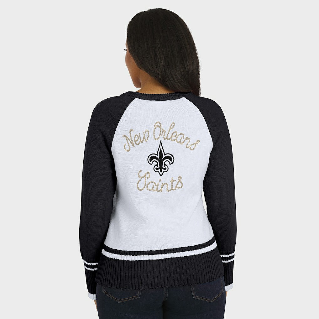 New Orleans Saints WEAR by Erin Andrews Women's Colorblock Raglan Sweater - White/Black - NFL