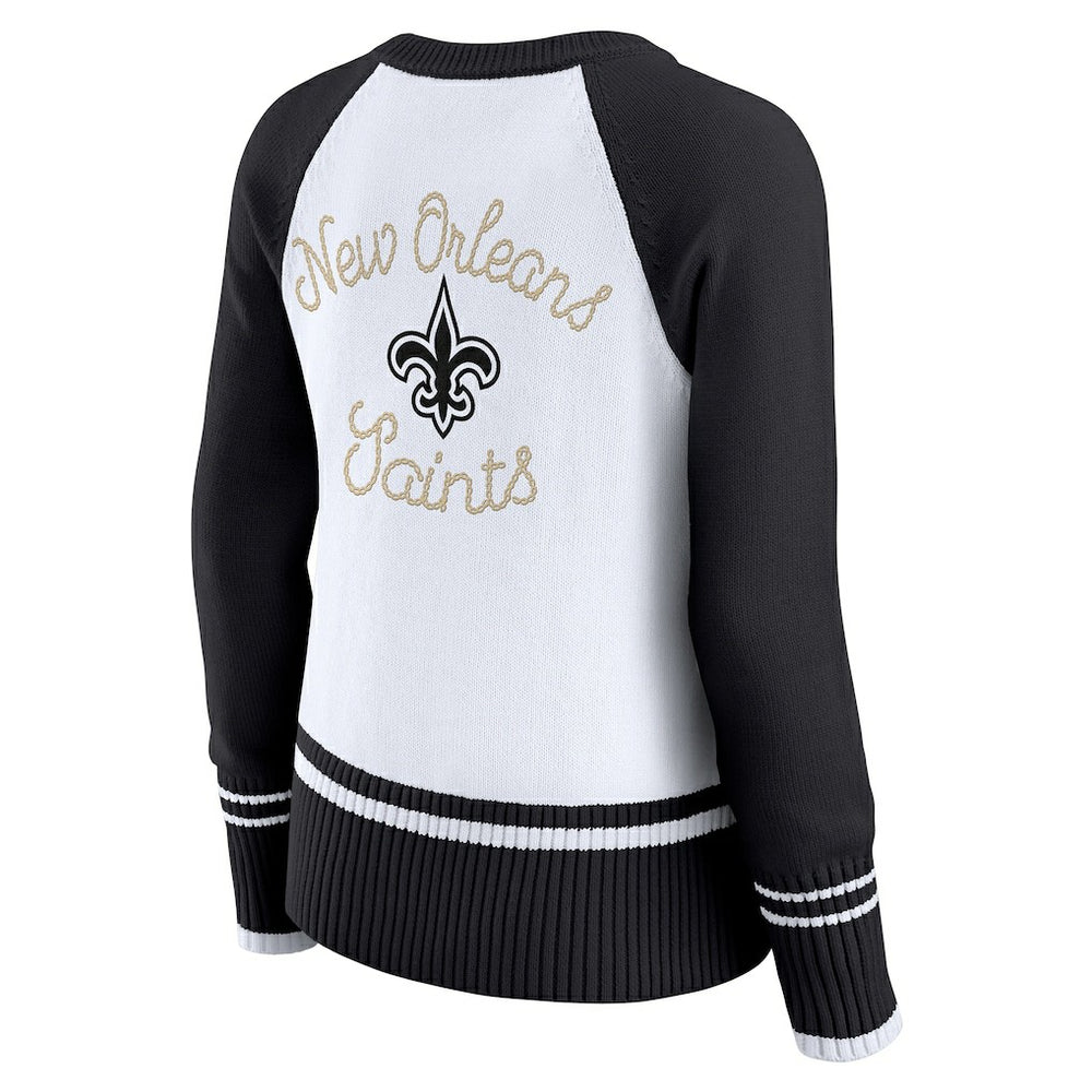 New Orleans Saints WEAR by Erin Andrews Women's Colorblock Raglan Sweater - White/Black - NFL