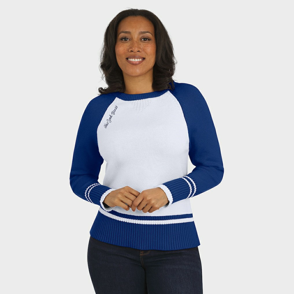 New York Giants WEAR by Erin Andrews Women's Colorblock Raglan Sweater - White/Royal - NFL