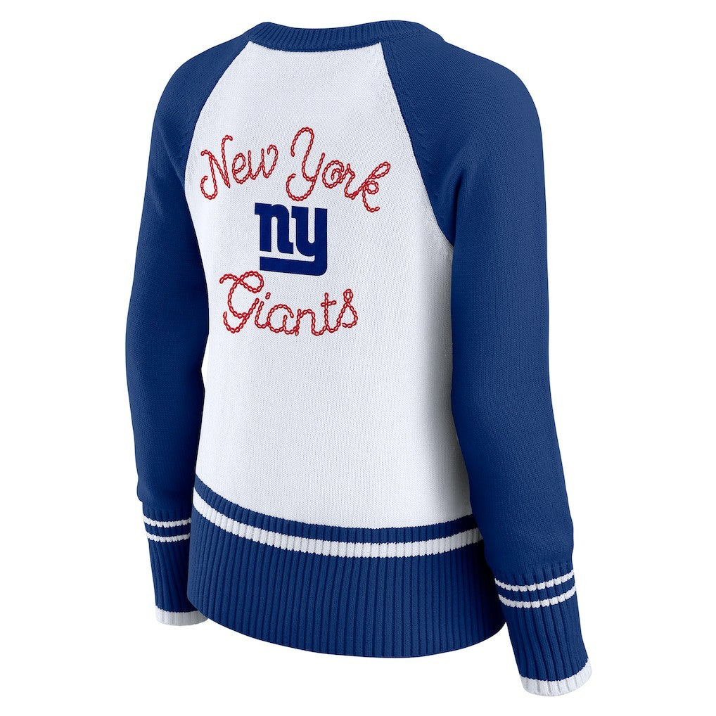 New York Giants WEAR by Erin Andrews Women's Colorblock Raglan Sweater - White/Royal - NFL