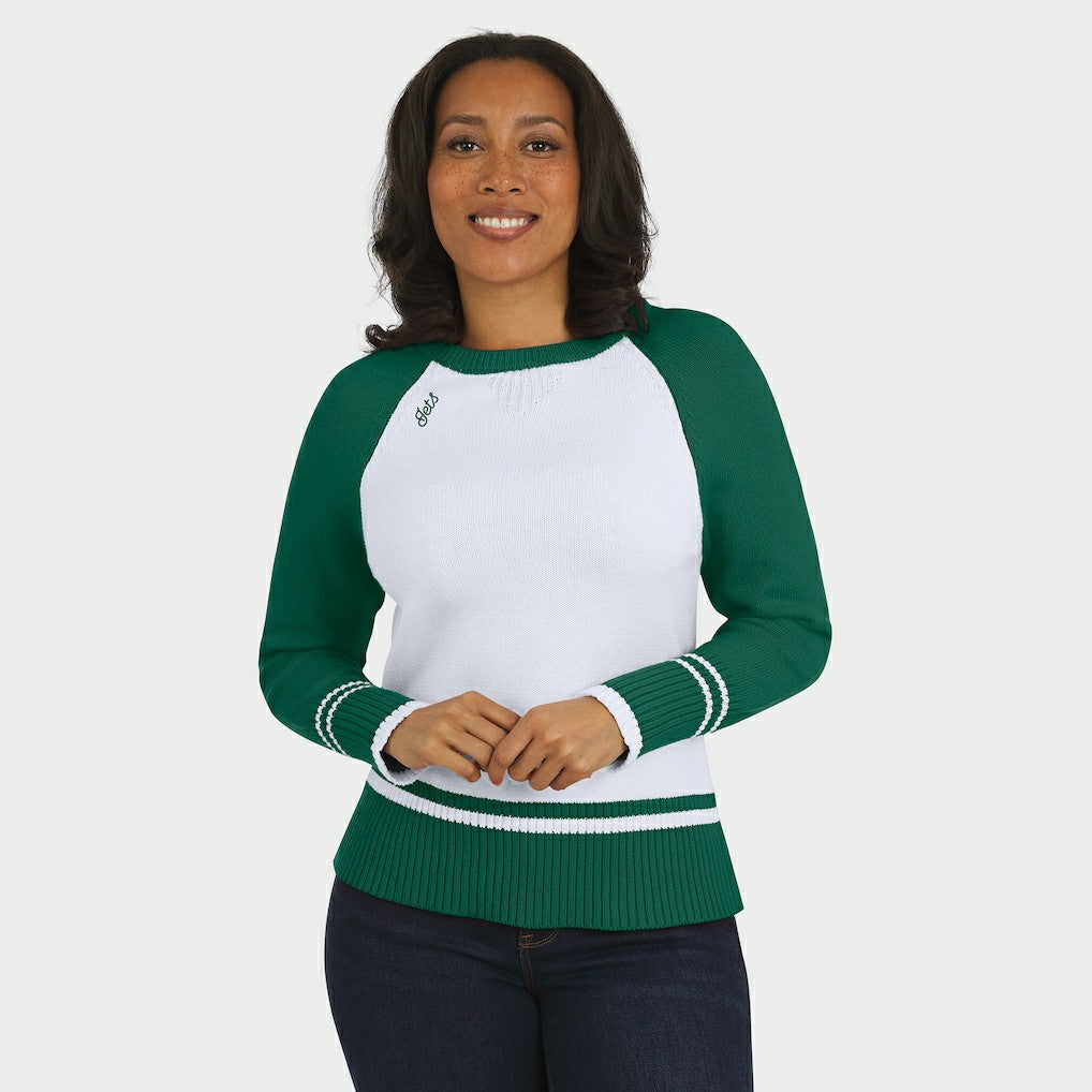 New York Jets WEAR by Erin Andrews Women's Colorblock Raglan Sweater - White/Green - NFL
