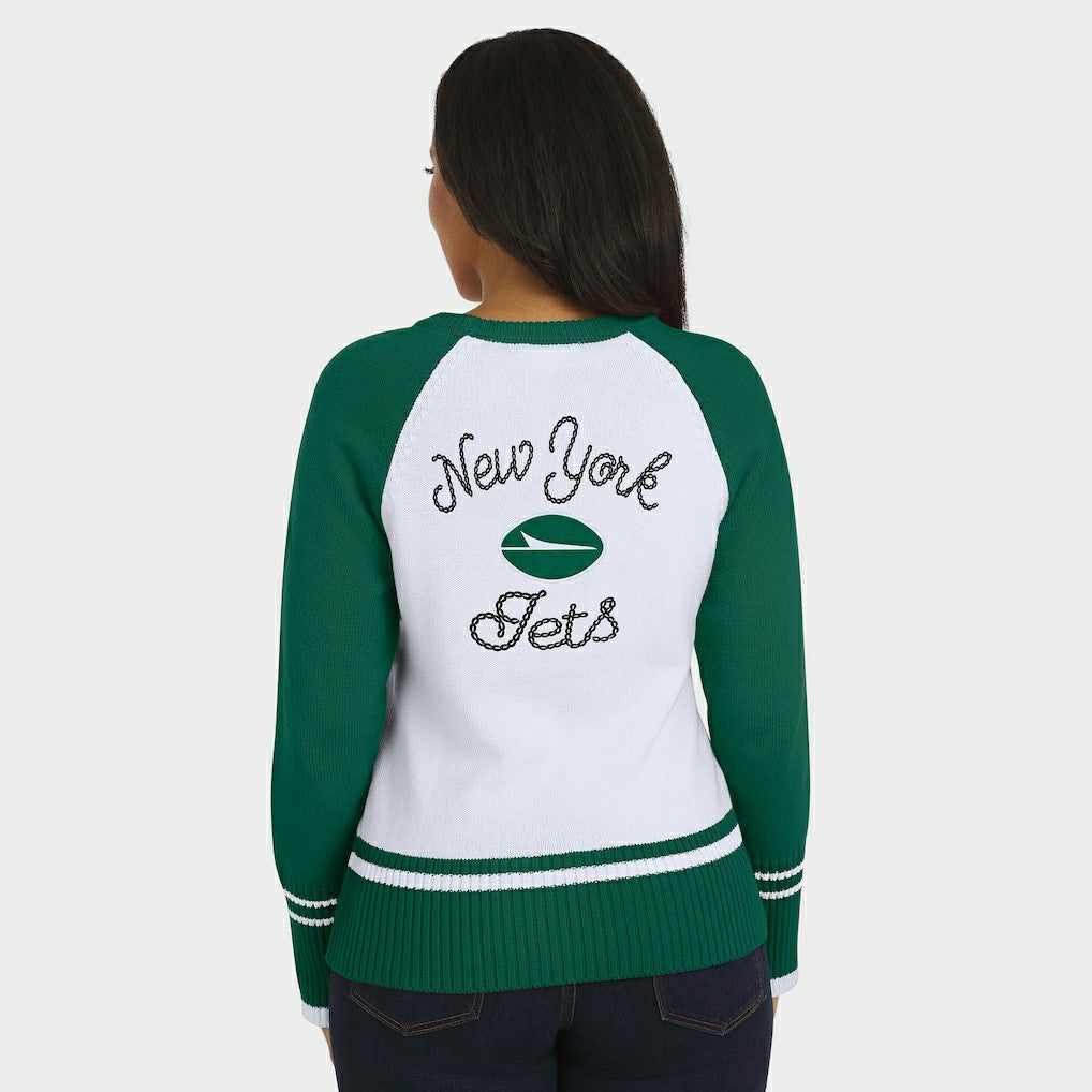 New York Jets WEAR by Erin Andrews Women's Colorblock Raglan Sweater - White/Green - NFL