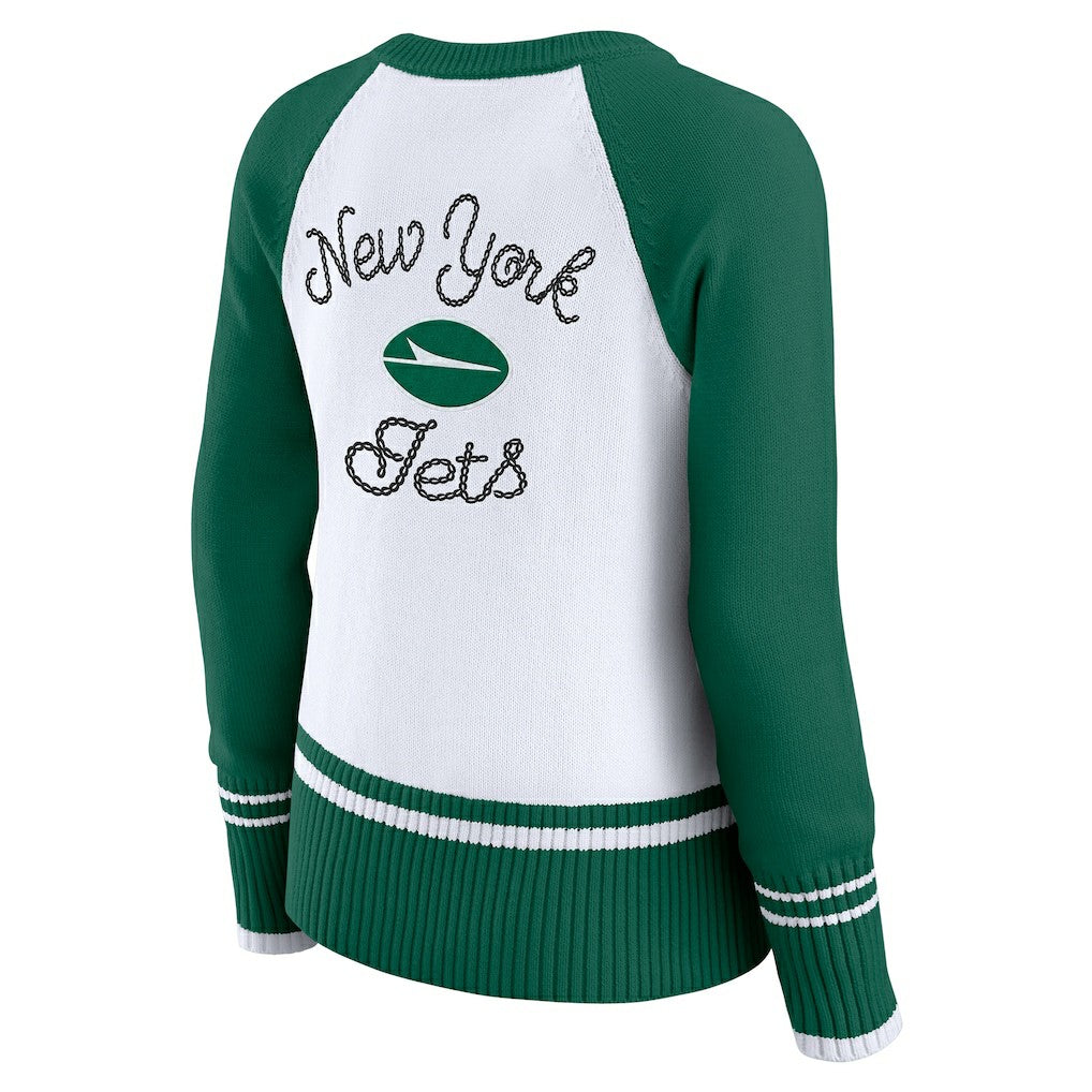 New York Jets WEAR by Erin Andrews Women's Colorblock Raglan Sweater - White/Green - NFL