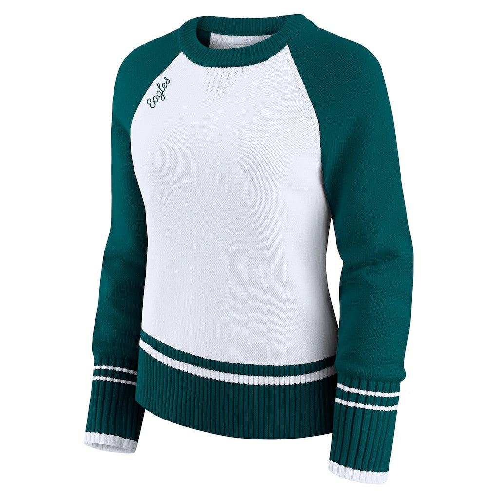 Philadelphia Eagles WEAR by Erin Andrews Women's Colorblock Raglan Sweater - White/Midnight Green - NFL