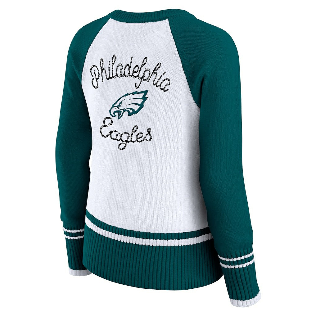 Philadelphia Eagles WEAR by Erin Andrews Women's Colorblock Raglan Sweater - White/Midnight Green - NFL