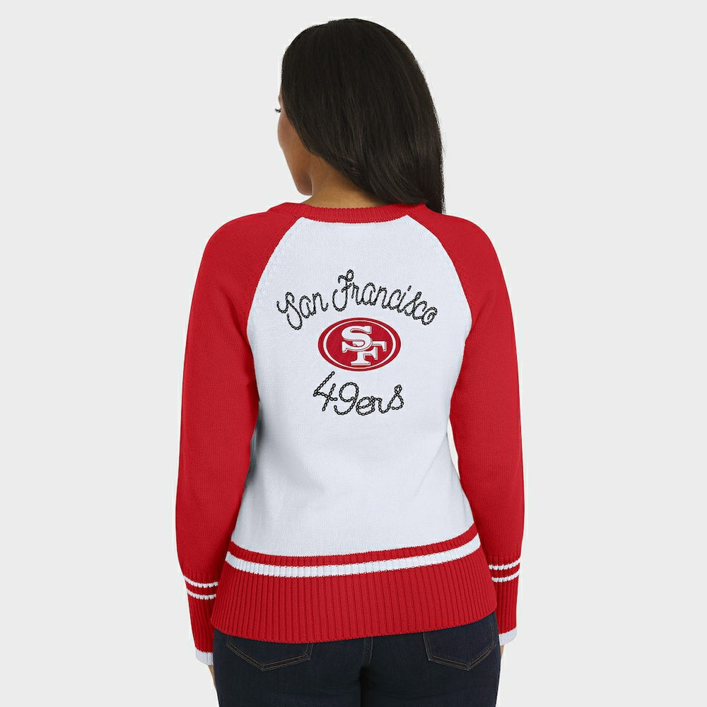 San Francisco 49ers WEAR by Erin Andrews Women's Colorblock Raglan Sweater - White/Scarlet - NFL