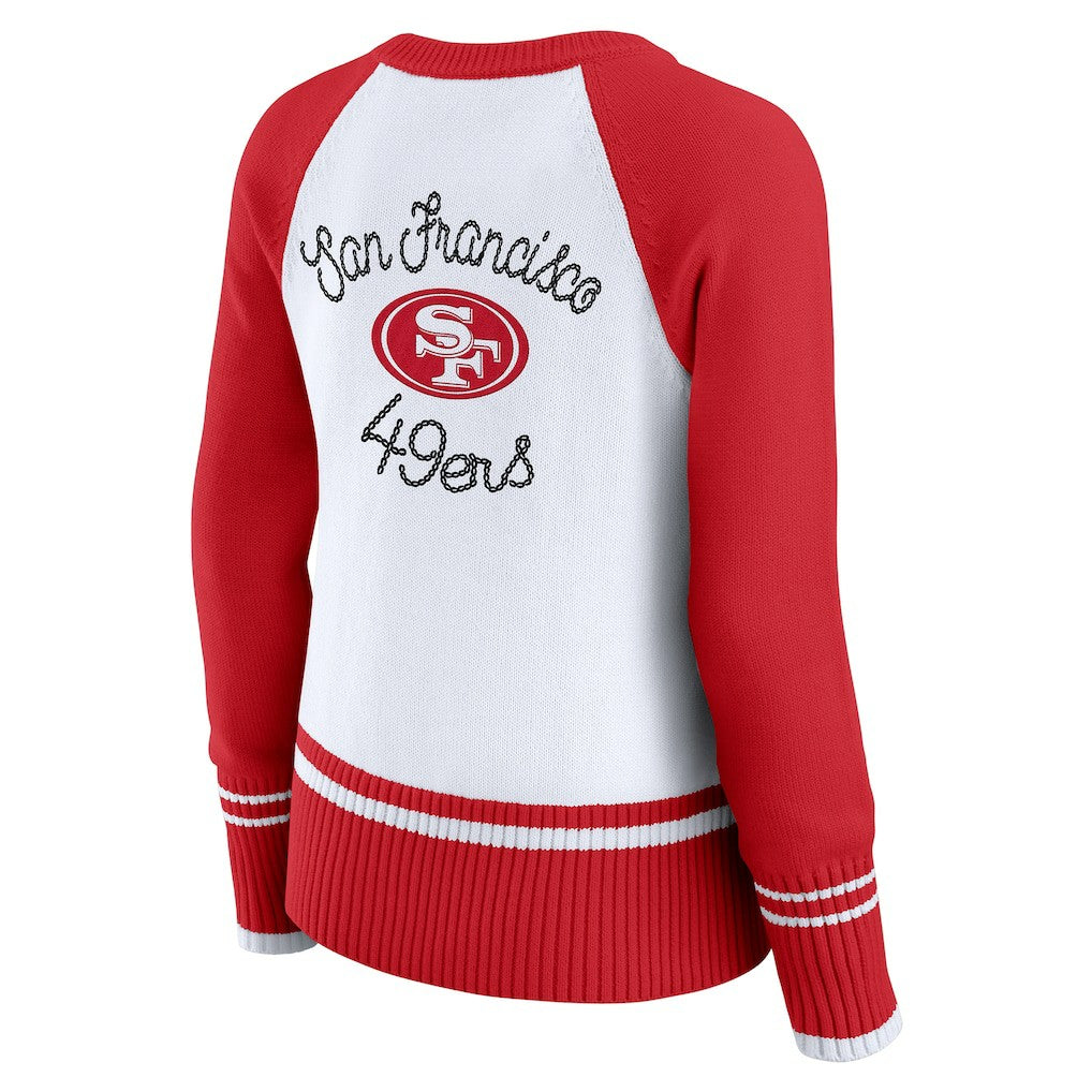 San Francisco 49ers WEAR by Erin Andrews Women's Colorblock Raglan Sweater - White/Scarlet - NFL