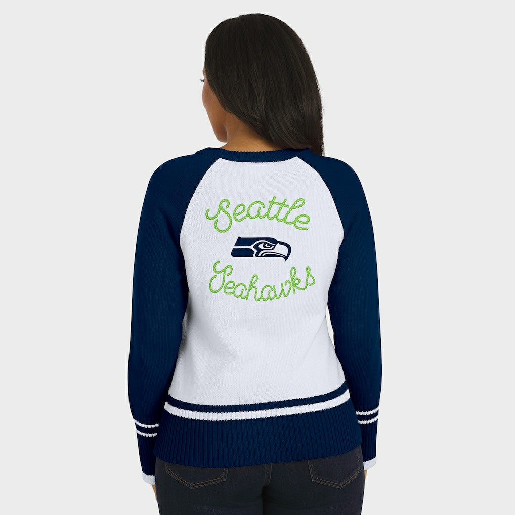 Seattle Seahawks WEAR by Erin Andrews Women's Colorblock Raglan Sweater - White/College Navy - NFL