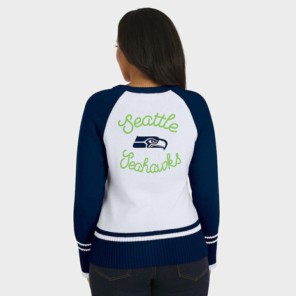 Seattle Seahawks WEAR by Erin Andrews Women's Colorblock Raglan Sweater - White/College Navy - NFL