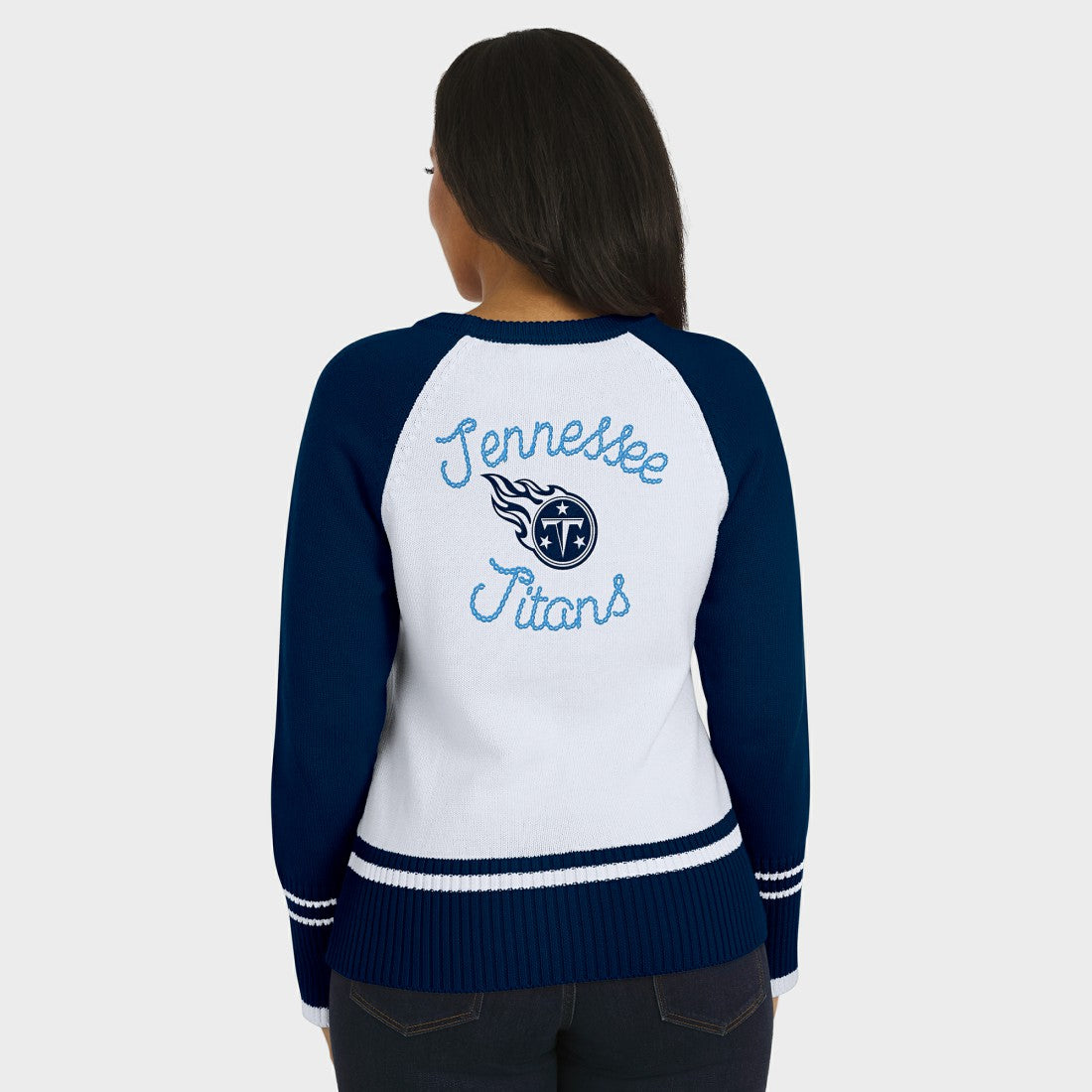 Tennessee Titans WEAR by Erin Andrews Women's Colorblock Raglan Sweater - White/Navy - NFL