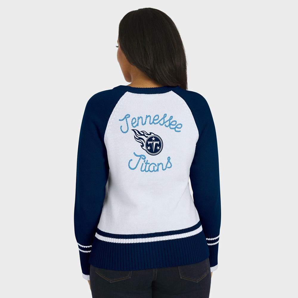 Tennessee Titans WEAR by Erin Andrews Women's Colorblock Raglan Sweater - White/Navy - NFL