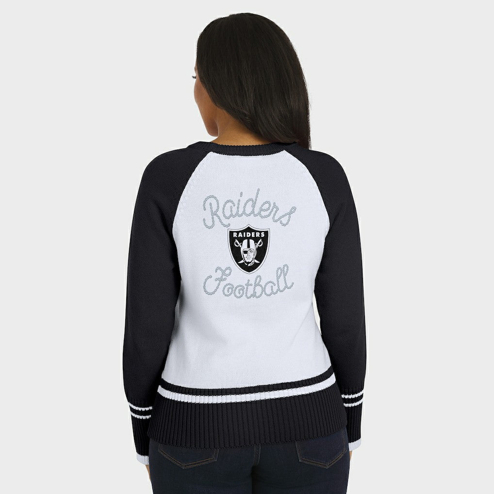 Las Vegas Raiders WEAR by Erin Andrews Women's Colorblock Raglan Sweater - White/Black - NFL