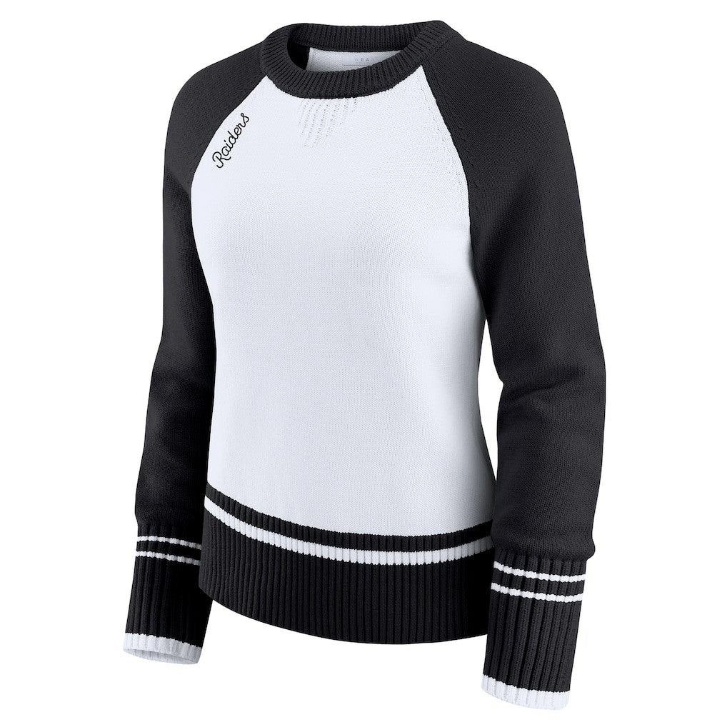 Las Vegas Raiders WEAR by Erin Andrews Women's Colorblock Raglan Sweater - White/Black - NFL