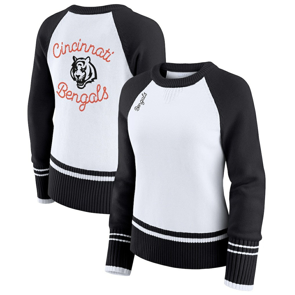 Cincinnati Bengals WEAR by Erin Andrews Women's Colorblock Raglan Sweater - White/Black - NFL