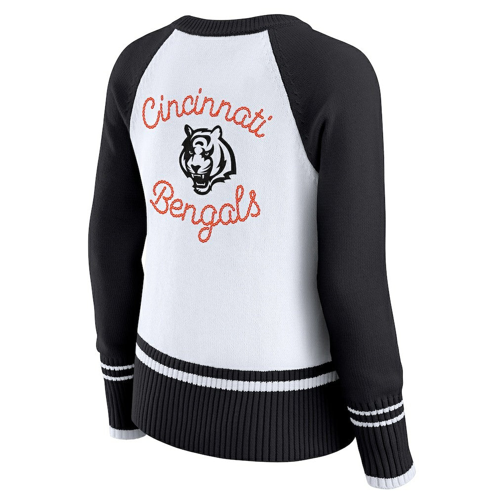 Cincinnati Bengals WEAR by Erin Andrews Women's Colorblock Raglan Sweater - White/Black - NFL