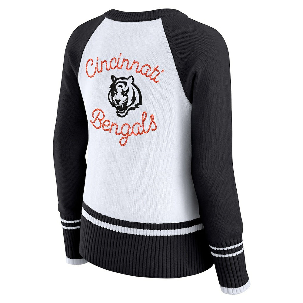 Cincinnati Bengals WEAR by Erin Andrews Women's Colorblock Raglan Sweater - White/Black - NFL