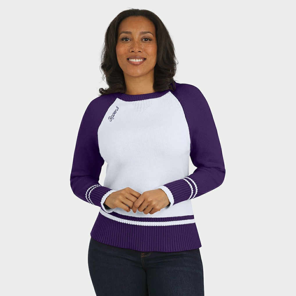 Baltimore Ravens WEAR by Erin Andrews Women's Colorblock Raglan Sweater - White/Purple - NFL