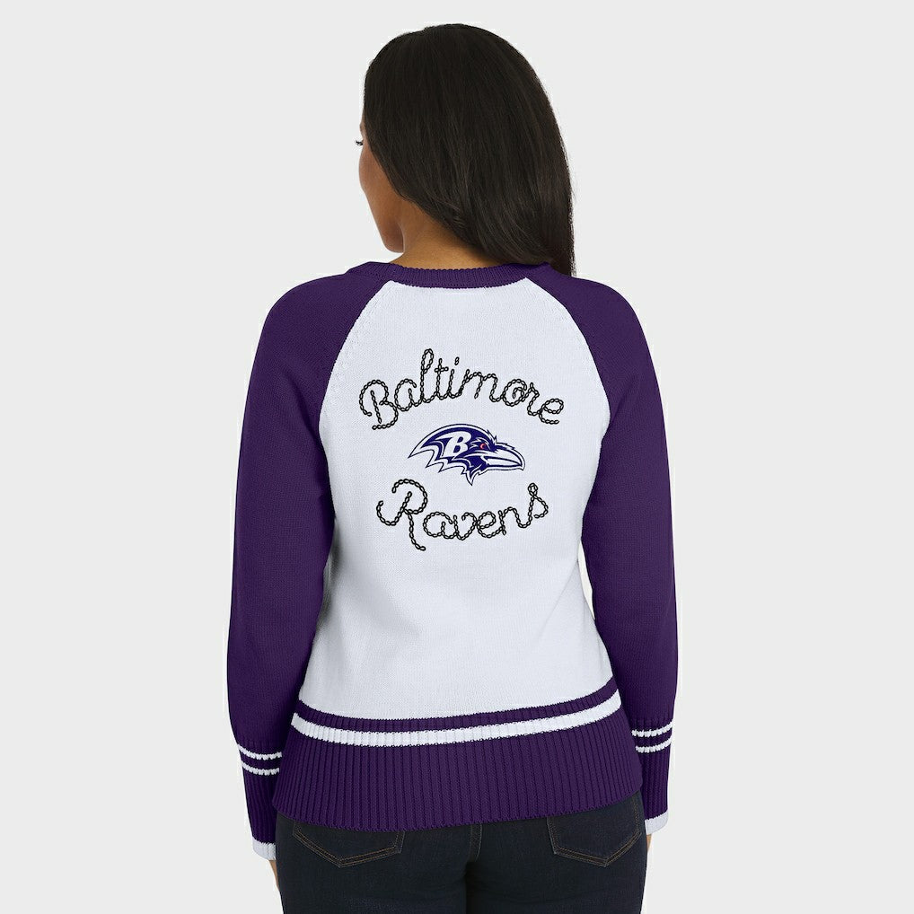 Baltimore Ravens WEAR by Erin Andrews Women's Colorblock Raglan Sweater - White/Purple - NFL