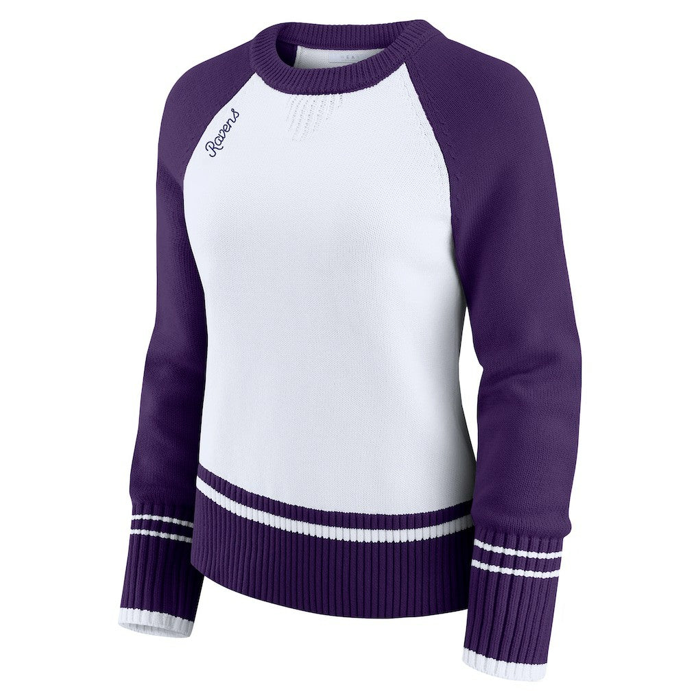 Baltimore Ravens WEAR by Erin Andrews Women's Colorblock Raglan Sweater - White/Purple - NFL