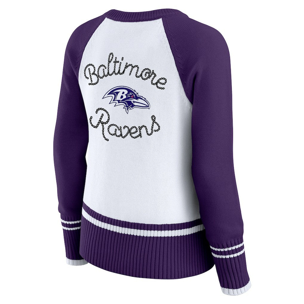 Baltimore Ravens WEAR by Erin Andrews Women's Colorblock Raglan Sweater - White/Purple - NFL