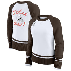 Cleveland Browns WEAR by Erin Andrews Women's Colorblock Raglan Sweater - White/Brown - NFL