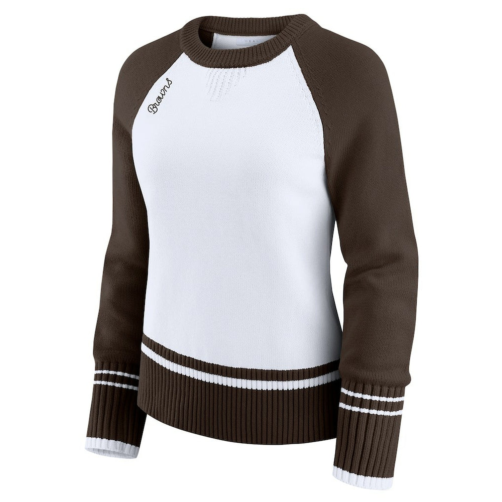 Cleveland Browns WEAR by Erin Andrews Women's Colorblock Raglan Sweater - White/Brown - NFL